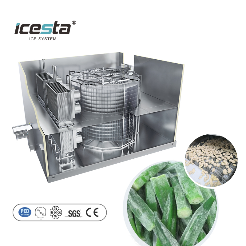 Machine de congélation industrielle des spirales simples, fabricant d'Icesta, haute capacité, haute efficacité, automatique, à basse température