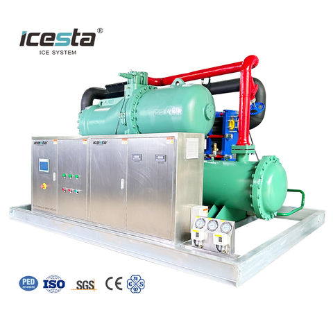 Refroidisseur d'eau industriel automatique de haute fiabilité Icesta avec une longue durée de vie Refroidisseur à vis refroidi à l'eau de 60 m³/h pour l'écloserie de pêche/l'industrie de transformation des aliments