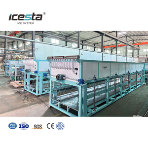 Machine de fabrication de blocs de glace industrielle ICESTA, capacité totale de 120 T (30 T × 3 + 15 T × 2) refroidissement par eau et dégivrage par eau, 35 kg/70 kg par bloc pour usine de glace