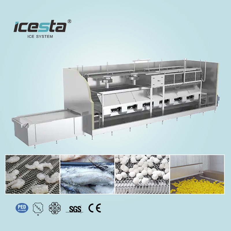ICESTA IQF Traite Line Automic Cryogénic Durian Quick Freeze Tunnel Freezer pour l'industrie de la transformation des aliments