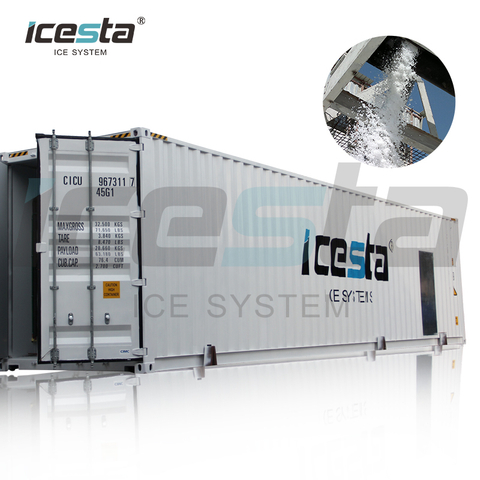 Usine de glace en flocons conteneurisée avec stockage automatique de la glace et système de livraison et de pesée (tout-en-un)