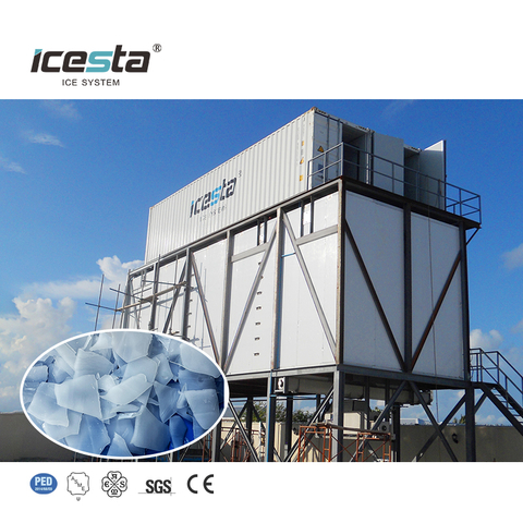ICESTA Long Service Life Evergy Saving 120 tonnes Container Flake Ice Machine Plant avec stockage de glace automatique et Système de livraison de glace Râteau 480000 $