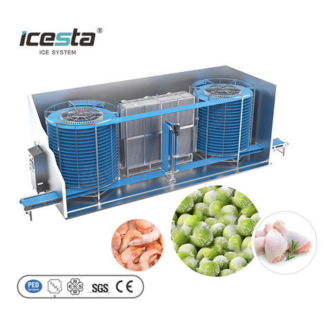 Icesta Industrial Double Spiral Freezer pour les crevettes de fruits de mer, technologie de congélation très fiable et très fiable 