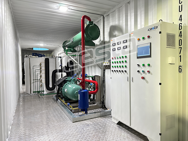 ICESTA Long Service Life Evergy Saving 120 tonnes Container Flake Ice Machine Plant avec stockage de glace automatique et Système de livraison de glace Râteau 480000 $